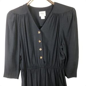 Vintage 80s Luci Fellini Jumpsuit Black V-Neck Elastic Waist Size 12